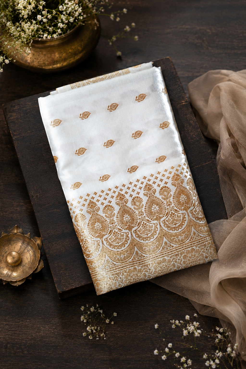 Kaveri – Ivory Zari Silk Saree - Image 2