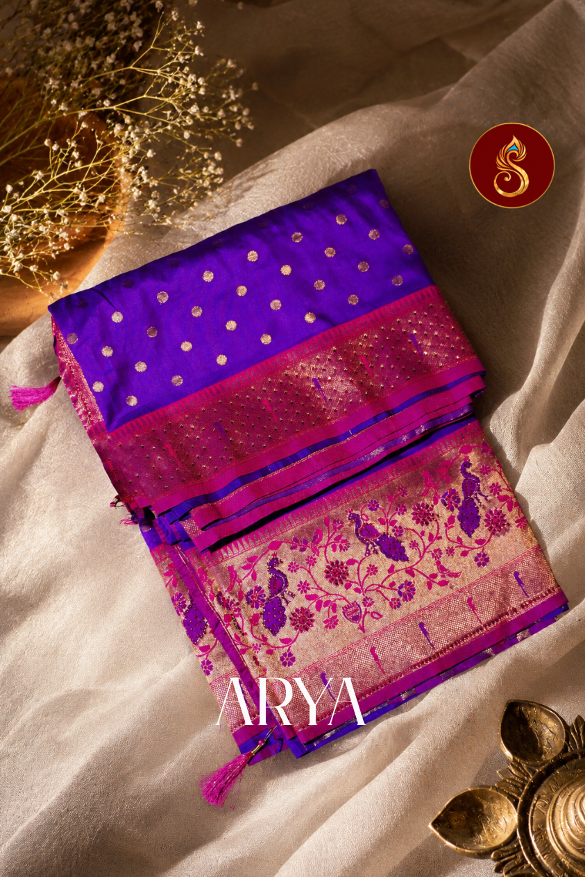 Arya – Royal Purple Banarasi Silk Saree - Image 2
