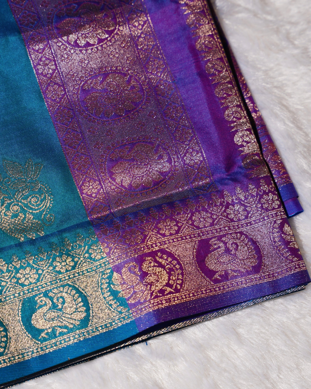 Rajragi – Dual-Tone Blue & Purple Woven Saree - Image 5